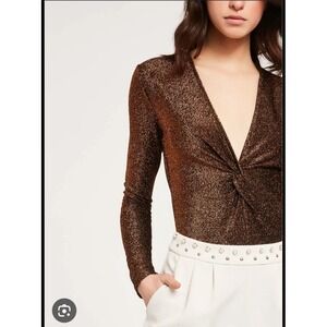 NWT Elodie Women's Bronze Sparkly Long Sleeve Sexy Twist Front Bloused Sz M